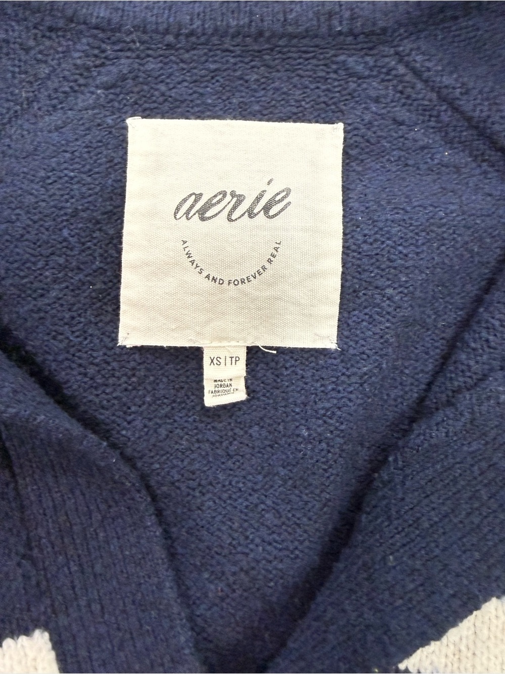 aerie Navy and White Striped V-Neck Pullover - Picture 5 of 6